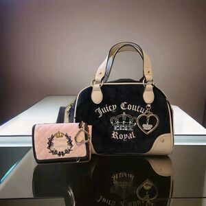 Juicy Couture‎ Juicy Kingdom Bowler Satchel Bag & Matching Wallet Black Combo
